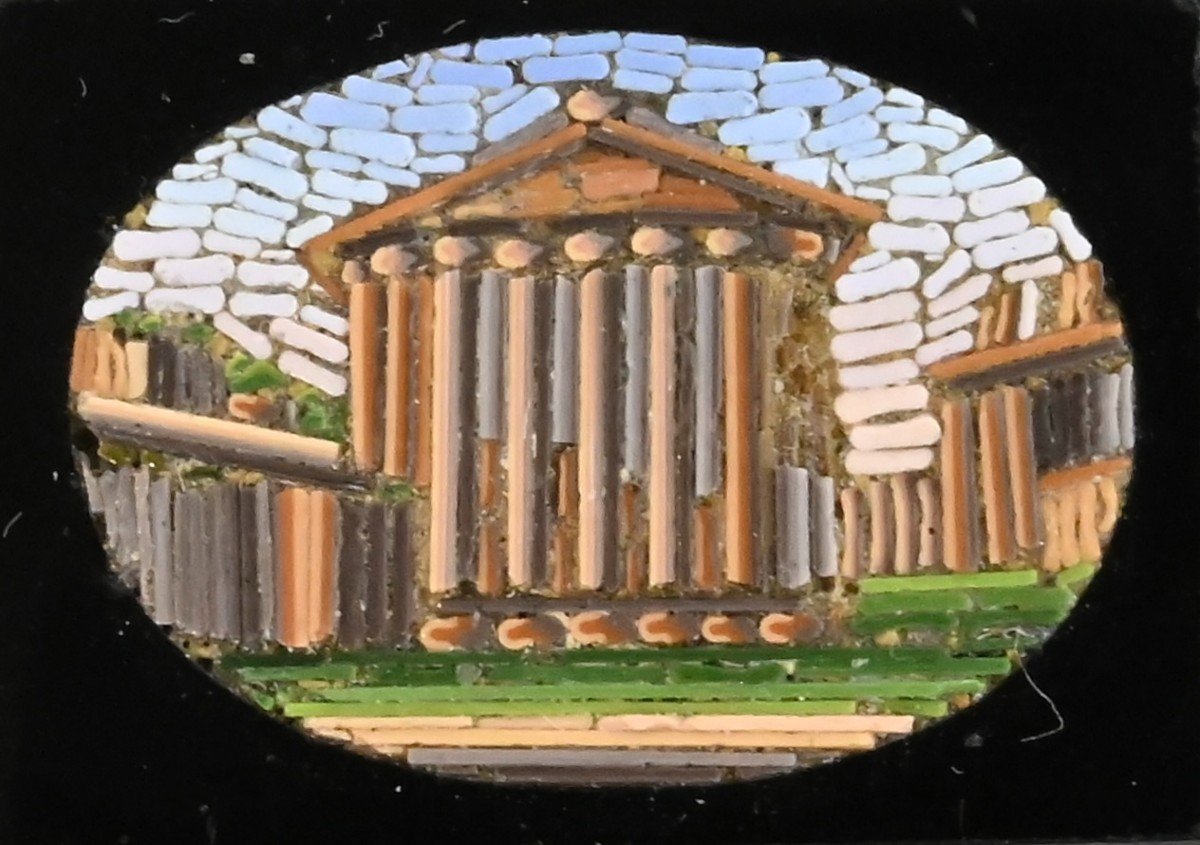 Micromosaico - Spilla con Tempio Di Vesta - Italia XIX Secolo-photo-2